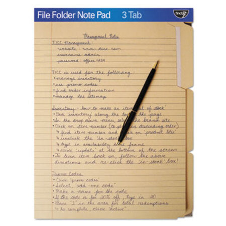 find It™ File Folder Note Pad, 1/3-Cut Tabs, Letter Size, Manila