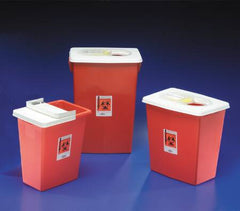 Cardinal Sharps Container SharpSafety™ 17-3/4 H X 11 W X 15-1/2 D Inch 8 Gallon Red Base / White Lid Horizontal Entry Gasketed Sliding Lid