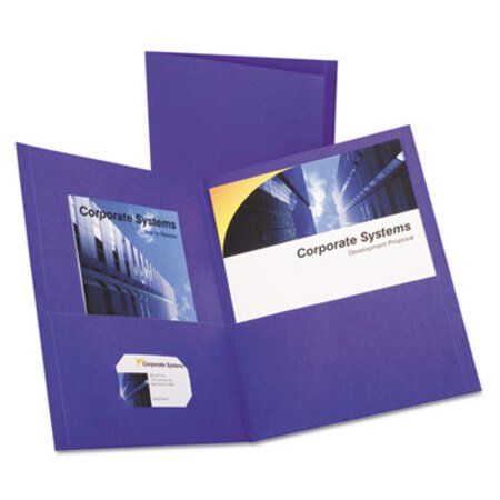 Oxford™ Twin-Pocket Folder, Embossed Leather Grain Paper, Purple, 25/Box