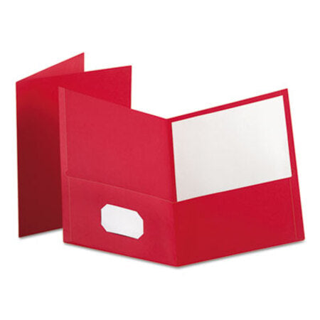 Oxford™ Twin-Pocket Folder, Embossed Leather Grain Paper, Red, 25/Box