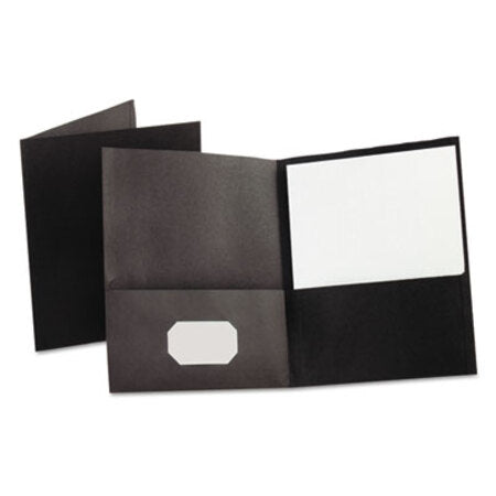 Oxford™ Twin-Pocket Folder, Embossed Leather Grain Paper, Black, 25/Box