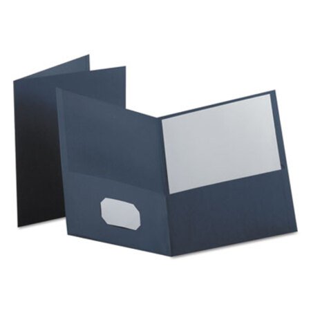 Oxford™ Twin-Pocket Folder, Embossed Leather Grain Paper, Dark Blue, 25/Box