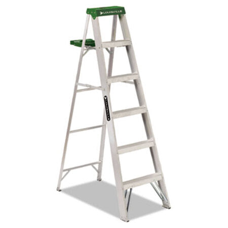 Louisville® Aluminum Step Ladder, 6 ft Working Height, 225 lbs Capacity, 5 Step, Aluminum/Green