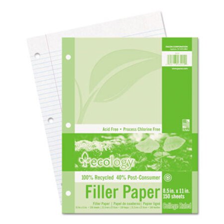 Pacon® Ecology Filler Paper, 3-Hole, 8.5 x 11, Medium/College Rule, 150/Pack