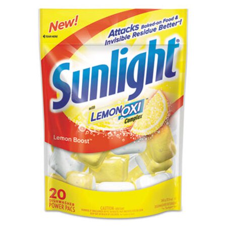 Sunlight® Auto Dish Power Pacs, Lemon Scent, 1.5 oz Single Dose Pouches, 20/Pack