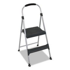 Cosco® Aluminum Step Stool, 2-Step, 225 lb Capacity, 18.9" Working Height, Platinum/Black