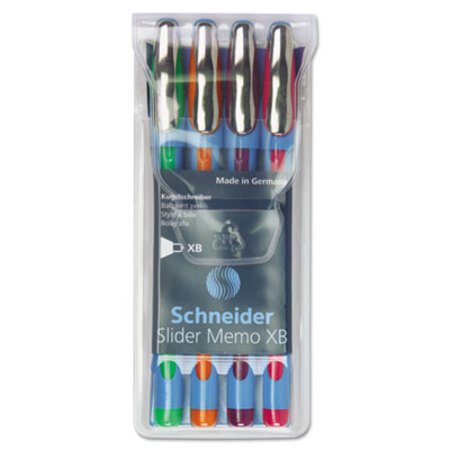Schneider® Memo XB Stick Ballpoint Pen, 1.4 mm, Assorted Ink/Barrel, 4/Pack