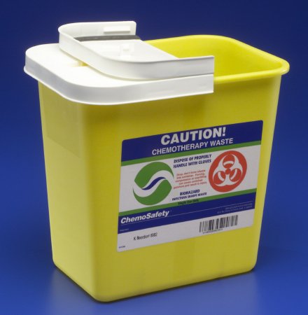 Cardinal Chemotherapy Waste Container SharpSafety™ 10 H X 10-1/2 W X 7-1/4 D Inch 2 Gallon Yellow Base / White Lid Horizontal / Vertical Entry Gasketed Hinged Lid - M-181074-1479 - Case of 20