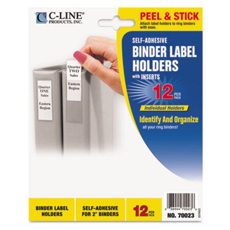 C-Line® Self-Adhesive Ring Binder Label Holders, Top Load, 2 1/4 x 3 1/16, Clear, 12/PK