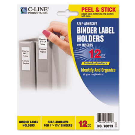 C-Line® Self-Adhesive Ring Binder Label Holders, Top Load, 1 x 2 13/16, Clear, 12/Pack