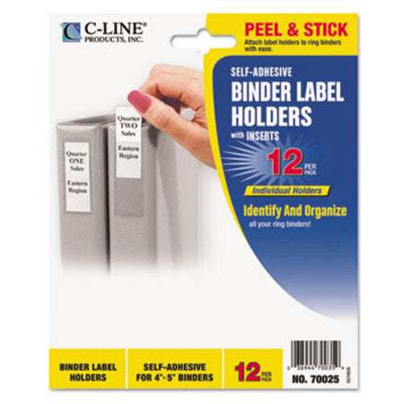 C-Line® Self-Adhesive Ring Binder Label Holders, Top Load, 2 1/4 x 3 5/8, Clear, 12/Pack