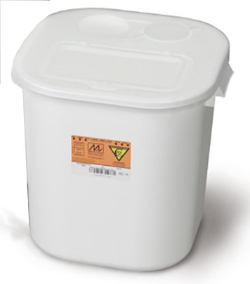 Medegen Medical Products LLC Chemotherapy Waste Container Chemo-Tainer™ 13-3/4 X 14 X 13-3/4 Inch 8 Gallon White Base / White Lid Horizontal Entry Hinged Lid