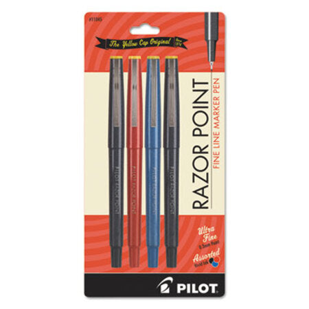 Pilot® Razor Point Stick Porous Point Marker Pen, 0.3mm, Assorted Ink/Barrel, 4/Pack