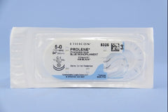Suture with Needle Prolene Nonabsorbable Uncoated Blue Suture Monofilament Polypropylene Suture Size 5 - 0 24 Inch Suture Double-Armed 12 mm Length 3/8 Circle Taper Point Needle