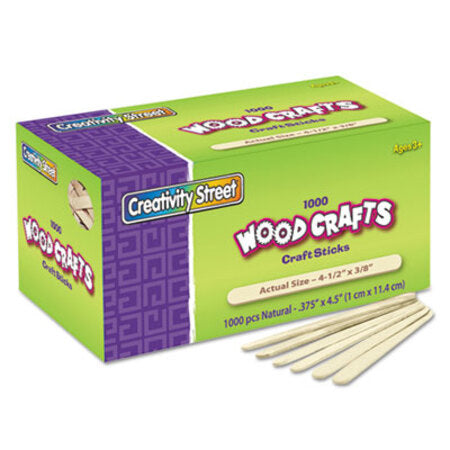 Creativity Street® Natural Wood Craft Sticks, 4.5" x 0.38", Wood, Natural, 1,000/Box
