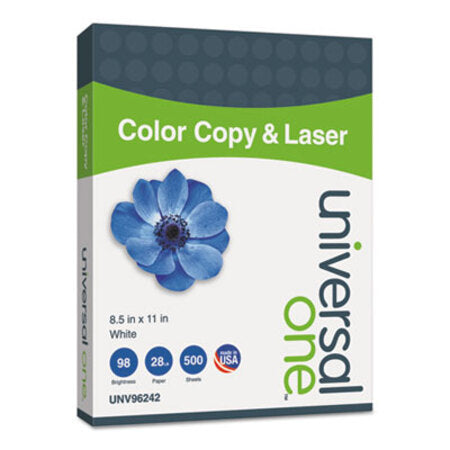 Universal® Deluxe Color Copy and Laser Paper, 98 Bright, 28 lb, 8.5 x 11, White, 500/Ream