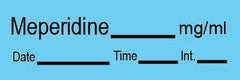 Precision Dynamics Drug Label Timemed Anesthesia Label Tape Meperidine_mg/mL Date_Time_Int Blue 1/2 X 1-1/2 Inch - M-184628-1056 - Roll of 1
