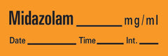 Precision Dynamics Drug Label Timemed Anesthesia Label Midazolam_mg/mL Date_Time_Int._ Orange 1/2 X 1-1/2 Inch - M-184630-2975 - Roll of 1