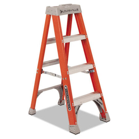 Louisville® Fiberglass Heavy Duty Step Ladder, 23" Working Height, 300 lbs Capacity, 3 Step, Orange