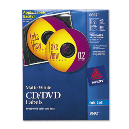 Avery® Inkjet CD Labels, Matte White, 40/Pack