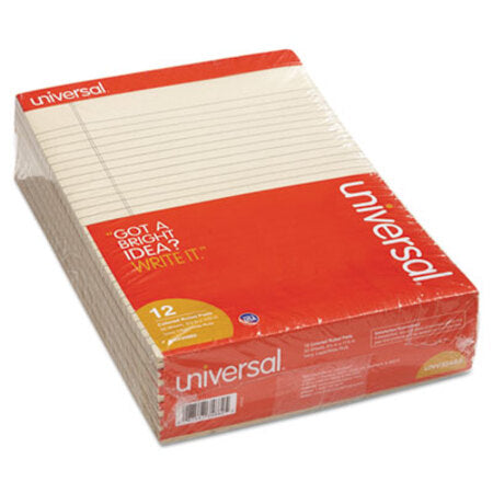 Universal® Colored Perforated Writing Pads, Wide/Legal Rule, 8.5 x 11, Ivory, 50 Sheets, Dozen