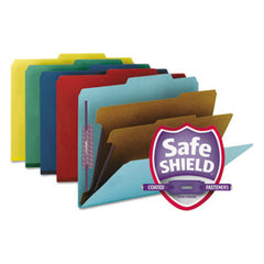 Smead® Six-Section Pressboard Top Tab Classification Folders with SafeSHIELD Fasteners, 2 Dividers, Letter Size, Assorted, 10/Box