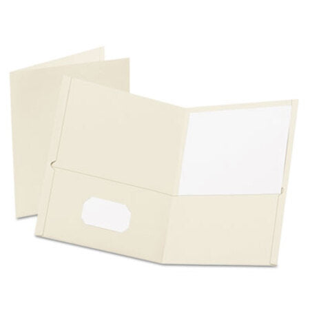 Oxford™ Twin-Pocket Folder, Embossed Leather Grain Paper, White, 25/Box
