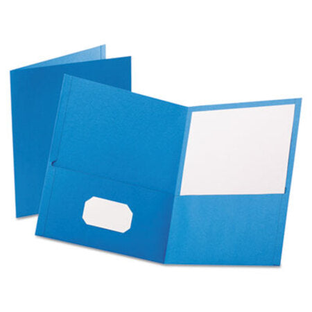 Oxford™ Twin-Pocket Folder, Embossed Leather Grain Paper, Light Blue, 25/Box