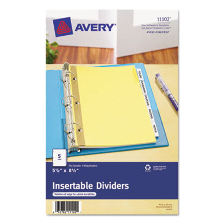 Avery® Insertable Standard Tab Dividers, 5-Tab, 8.5 x 5 1/2