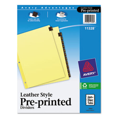 Avery® Preprinted Red Leather Tab Dividers w/Clear Reinforced Edge, 12-Tab, Ltr