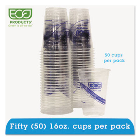 Eco-Products® BlueStripe 25% Recycled Content Cold Cups Convenience Pack, 16 oz, 50/Pk