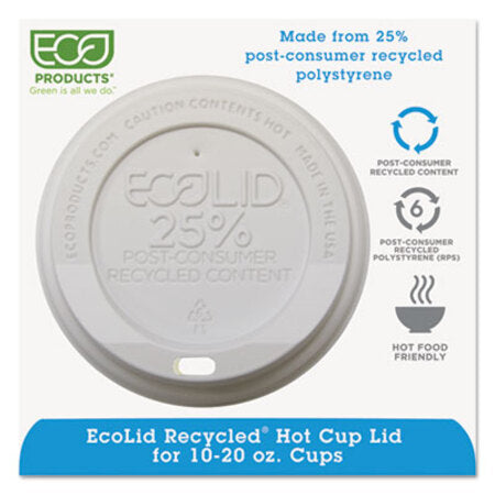 Eco-Products® EcoLid 25% Recy Content Hot Cup Lid, White, F/10-20oz, 100/PK, 10 PK/CT