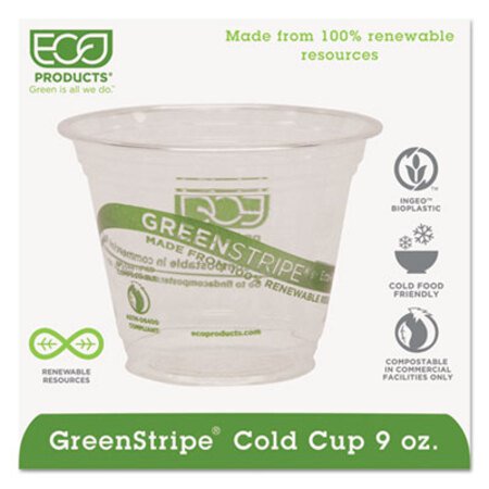 Eco-Products® GreenStripe Renewable and Compostable Cold Cups - 9 oz, 50/Pack, 20 Packs/Carton