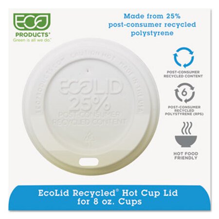 Eco-Products® EcoLid 25% Recy Content Hot Cup Lid, White, Fits 8oz Hot Cups, 100/PK, 10 PK/CT