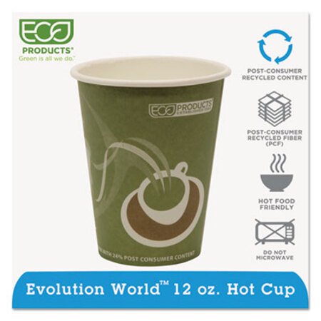 Eco-Products® Evolution World 24% Recycled Content Hot Cups - 12oz., 50/PK, 20 PK/CT