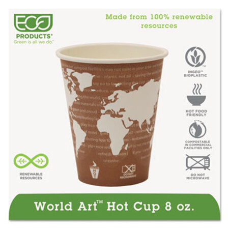 Eco-Products® World Art Renewable Compostable Hot Cups, 8 oz., 50/PK, 20 PK/CT