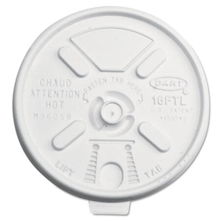 Dart® Lift n' Lock Plastic Hot Cup Lids, 12-24oz Cups, Translucent, 1000/Carton