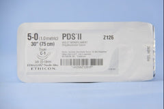 Suture with Needle PDS II Absorbable Uncoated Violet Suture Monofilament Polydioxanone Size 5 - 0 30 Inch Suture Double-Armed 12 mm Length 3/8 Circle Taper Point Needle