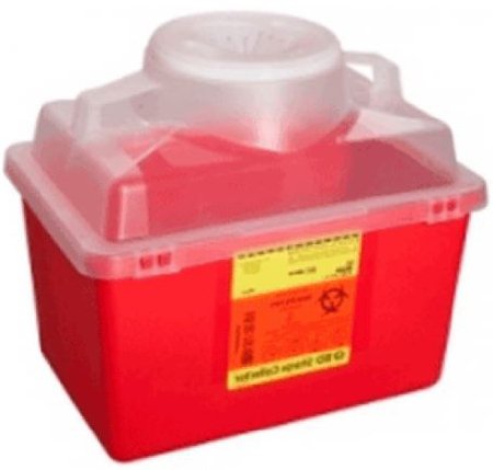 Becton Dickinson Sharps Container BD™ 11-1/2 H X 12-4/5 W X 8-4/5 D Inch 14 Quart Red Base / Clear Lid Vertical Entry Hinged Snap On Lid - M-188054-4051 - Case of 20