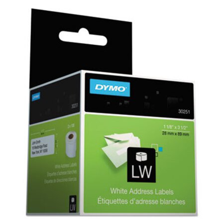 Dymo® LabelWriter Address Labels, 1.12" x 3.5", White, 130 Labels/Roll, 2 Rolls/Pack
