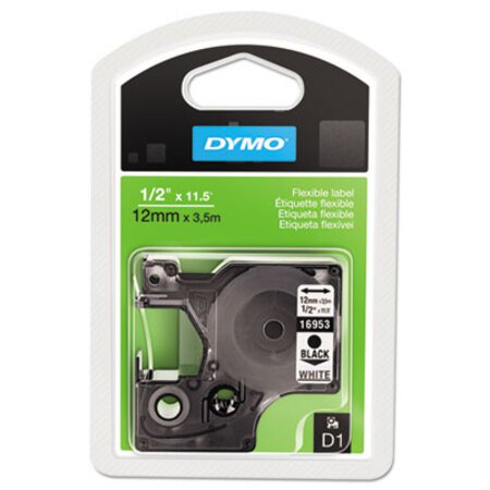 Dymo® D1 Flexible Nylon Label Maker Tape, 0.5" x 11.5 ft, Black on White