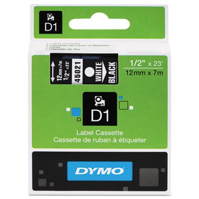 Dymo® D1 High-Performance Polyester Removable Label Tape, 0.5" x 23 ft, White on Black