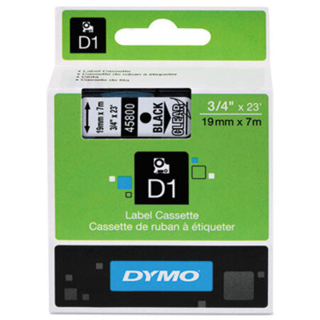 Dymo® D1 High-Performance Polyester Removable Label Tape, 0.75" x 23 ft, Black on Clear