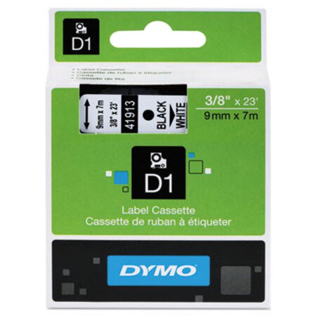 Dymo® D1 High-Performance Polyester Removable Label Tape, 0.37" x 23 ft, Black on White