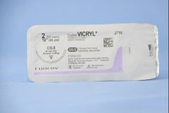Suture with Needle Coated Vicryl Absorbable Coated Violet Suture Braided Polyglactin 910 Size 2 18 Inch Suture 1-Needle 40 mm Length 1/2 Circle Reverse Cutting Needle