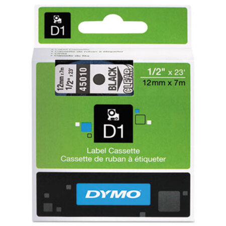 Dymo® D1 High-Performance Polyester Removable Label Tape, 0.5" x 23 ft, Black on Clear