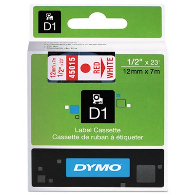 Dymo® D1 High-Performance Polyester Removable Label Tape, 0.5" x 23 ft, Red on White