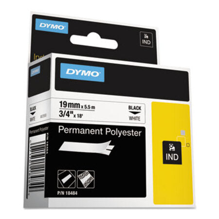 Dymo® Rhino Permanent Poly Industrial Label Tape, 0.75" x 18 ft, White/Black Print