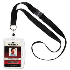 Durable® ID/Security Card Holder Set, Vertical/Horizontal, Lanyard, Clear, 10/Pack