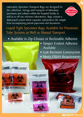 Medegen Medical Products LLC Specimen Transport Bag with Document Pouch 6 X 9 Inch Polyethylene Zip Closure Biohazard Symbol NonSterile